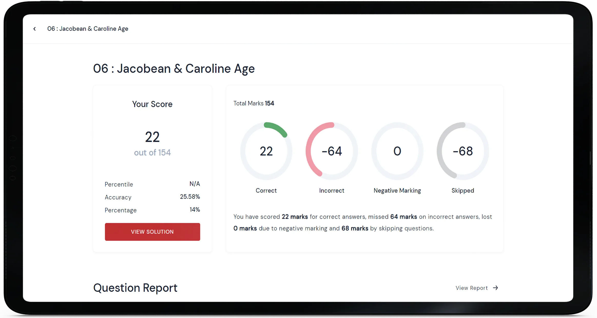 Instant evaluation results after submitting a mock test