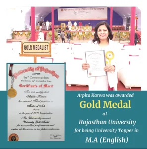 Dr. Arpita Karwa with her University Gold Medal and Certificate of Merit from Rajasthan University