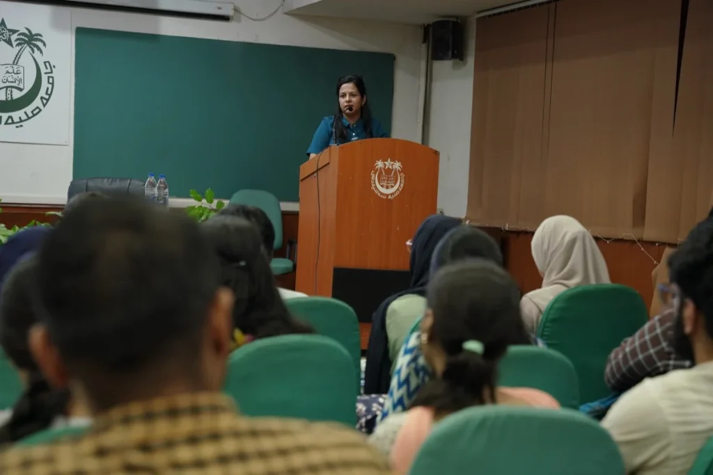 Dr. Arpita Karwa delivering a guest lecture at a college