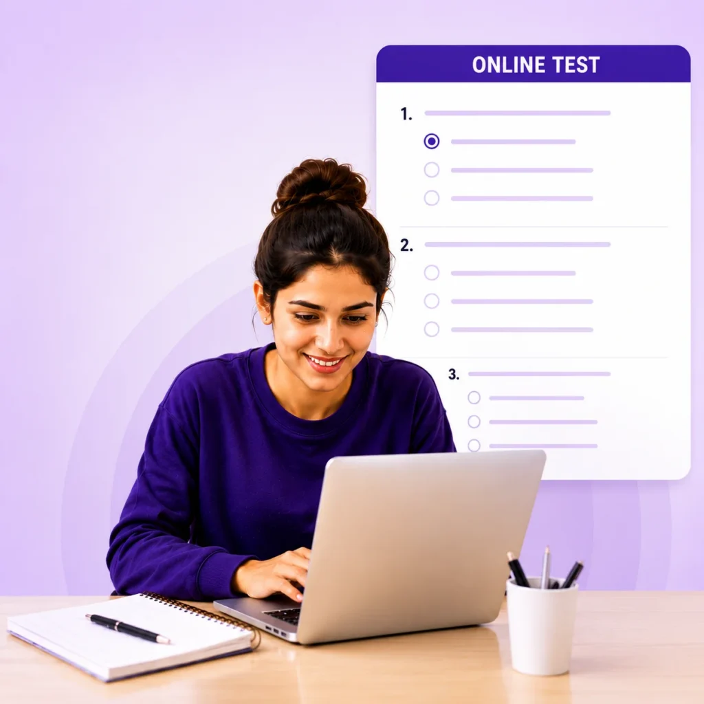 Student taking an online UGC NET mock test on laptop