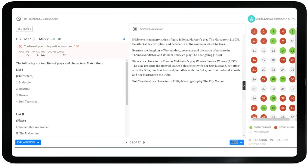 Mock test question interface on the platform