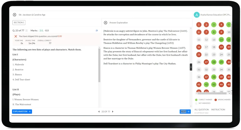 Mock test question interface on the platform